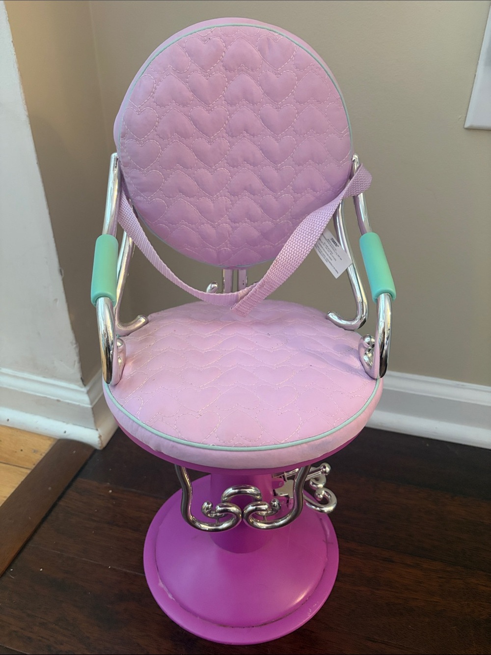 Doll Pink Quilted Salon Chair with Mint Accents